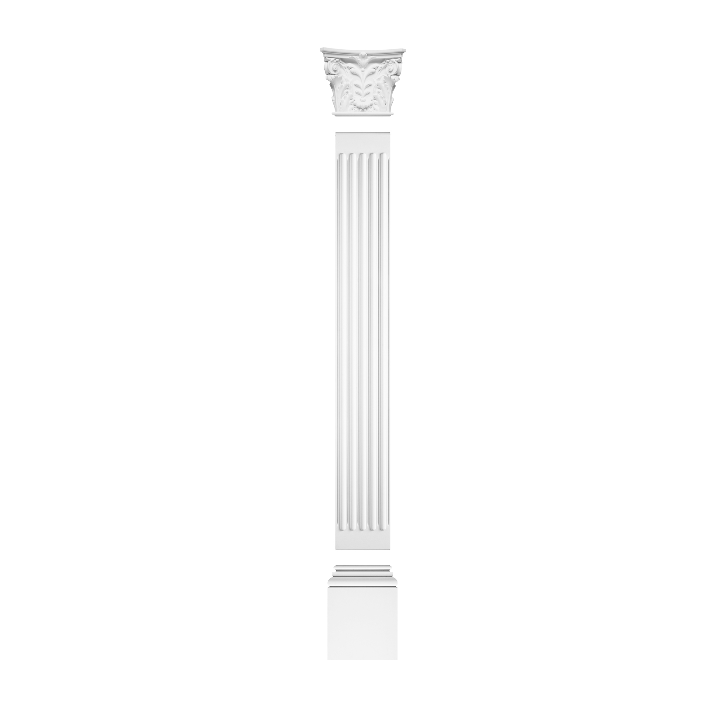 Orac Decor | Niedriges, korinthisches Kapitell für Pilaster, verziert mit Arkanthusblättern und Voluten weiß K251